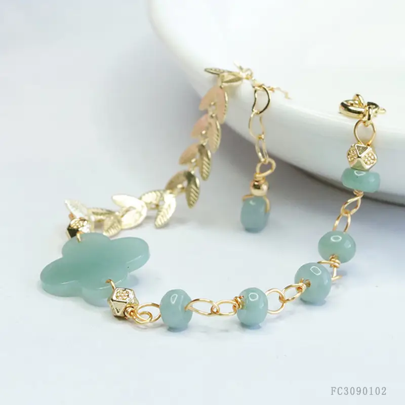 Guan Yu Jade Blue Water Four Leaf Clover Bracelet for Women