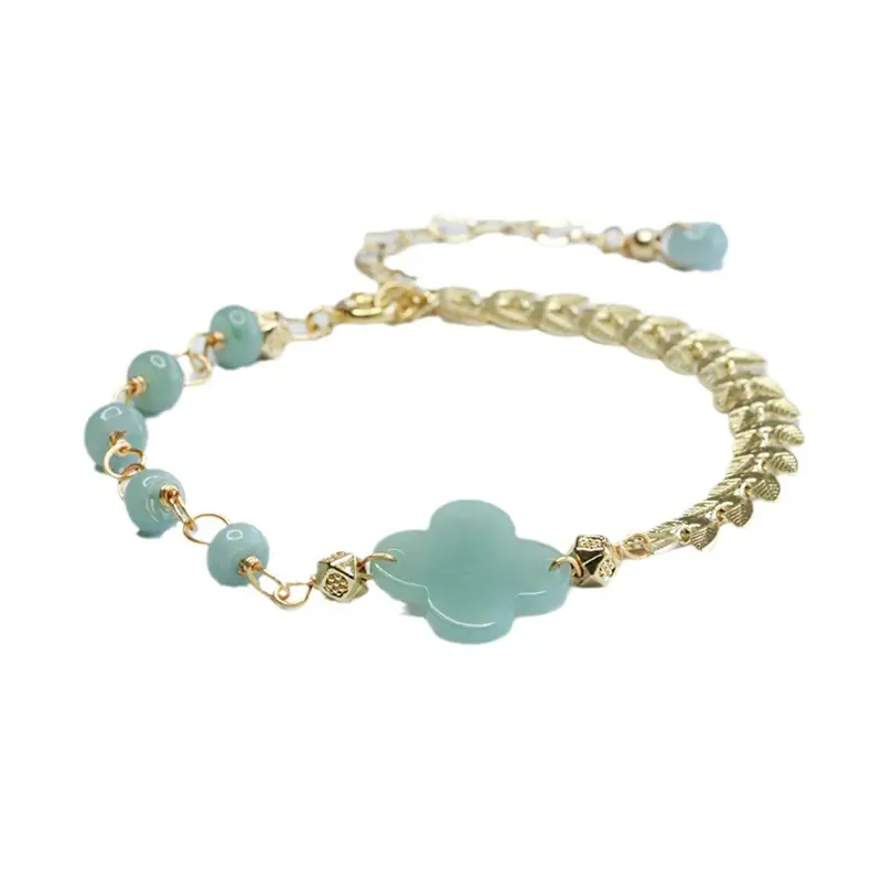 Guan Yu Jade Blue Water Four Leaf Clover Bracelet for Women