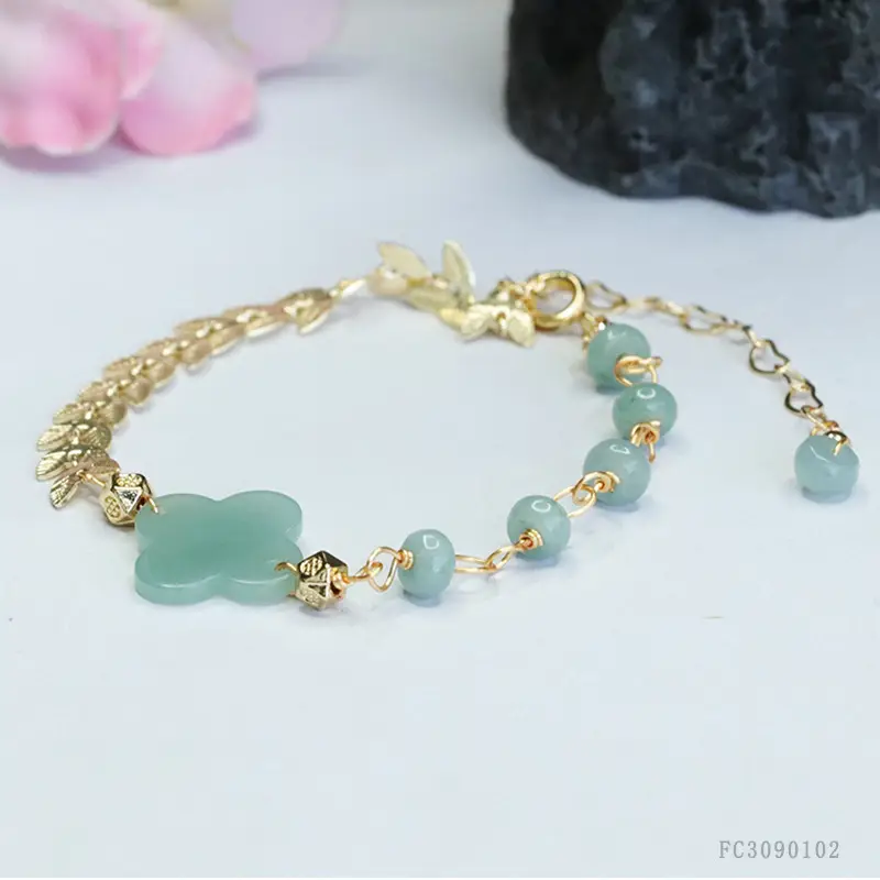 Guan Yu Jade Blue Water Four Leaf Clover Bracelet for Women — feature 5