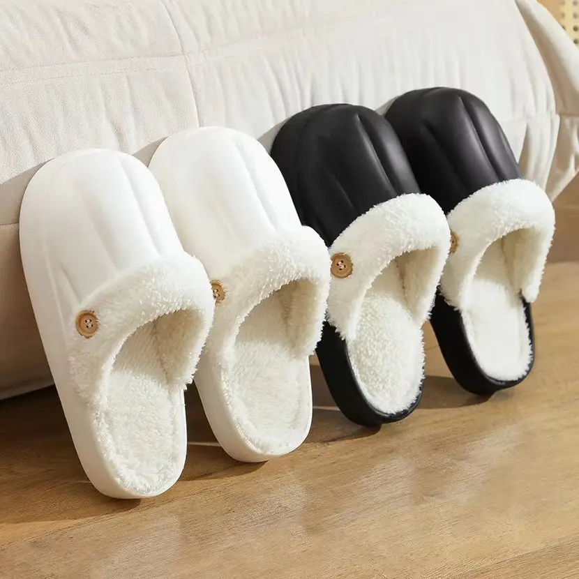 Waterproof Cotton Slippers for Women, Autumn and Winter 2023, Non-Slip, Warm, Plush, Closed-Back, Home Couple Slippers for Men, Thickened and Warm