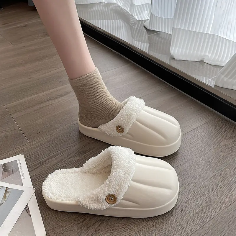Waterproof Cotton Slippers for Women, Autumn and Winter 2023, Non-Slip, Warm, Plush, Closed-Back, Home Couple Slippers for Men, Thickened and Warm