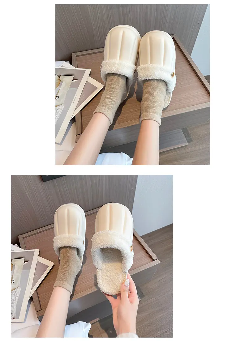 Waterproof Cotton Slippers for Women, Autumn and Winter 2023, Non-Slip, Warm, Plush, Closed-Back, Home Couple Slippers for Men, Thickened and Warm — feature 14