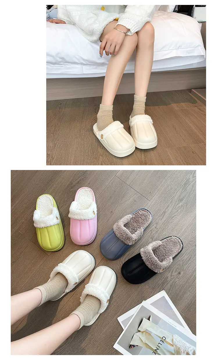 Waterproof Cotton Slippers for Women, Autumn and Winter 2023, Non-Slip, Warm, Plush, Closed-Back, Home Couple Slippers for Men, Thickened and Warm — feature 15