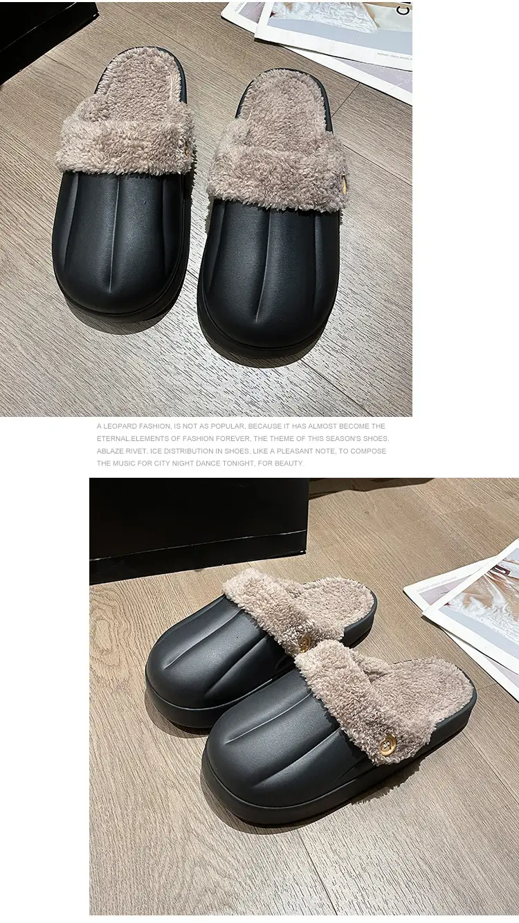 Waterproof Cotton Slippers for Women, Autumn and Winter 2023, Non-Slip, Warm, Plush, Closed-Back, Home Couple Slippers for Men, Thickened and Warm — feature 26