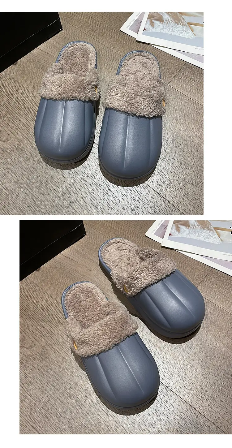 Waterproof Cotton Slippers for Women, Autumn and Winter 2023, Non-Slip, Warm, Plush, Closed-Back, Home Couple Slippers for Men, Thickened and Warm — feature 28