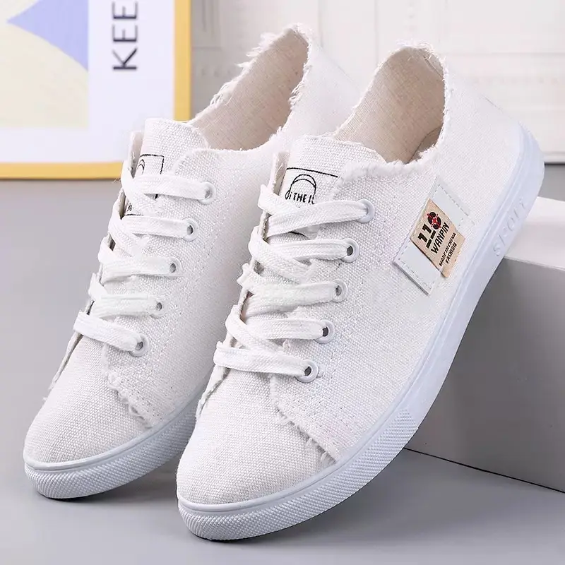 2025 New Spring Canvas Shoes for Female Students Korean Style Hong Kong Style Cloth Shoes White Shoes Sneakers Spring and Autumn Women's Shoes Wholesale - Image 9