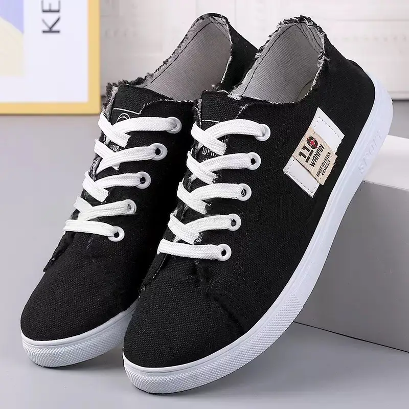 2025 New Spring Canvas Shoes for Female Students Korean Style Hong Kong Style Cloth Shoes White Shoes Sneakers Spring and Autumn Women's Shoes Wholesale - Image 3