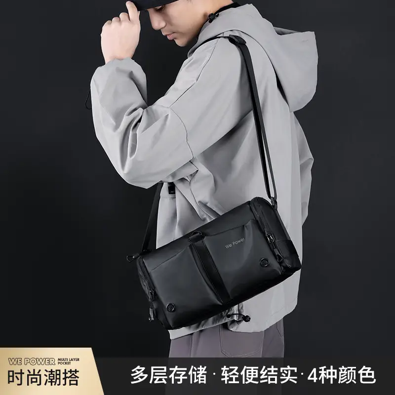 Black Men's Shoulder Messenger Bag with Long Strap - Image 6