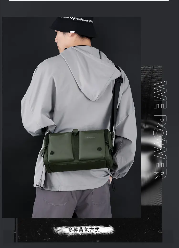 Black Men's Shoulder Messenger Bag with Long Strap — feature 10