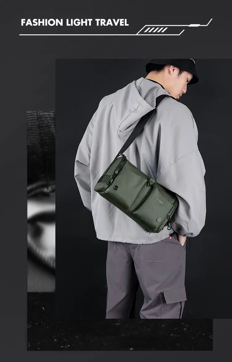Black Men's Shoulder Messenger Bag with Long Strap — feature 13