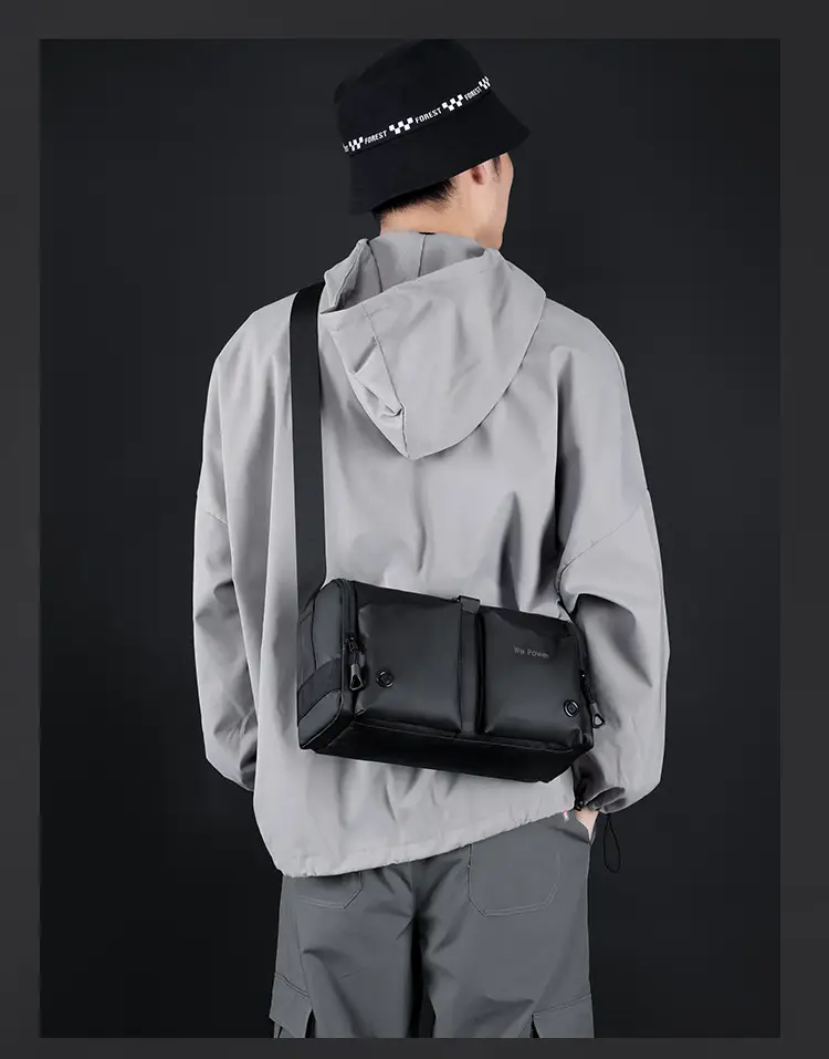 Black Men's Shoulder Messenger Bag with Long Strap — feature 14