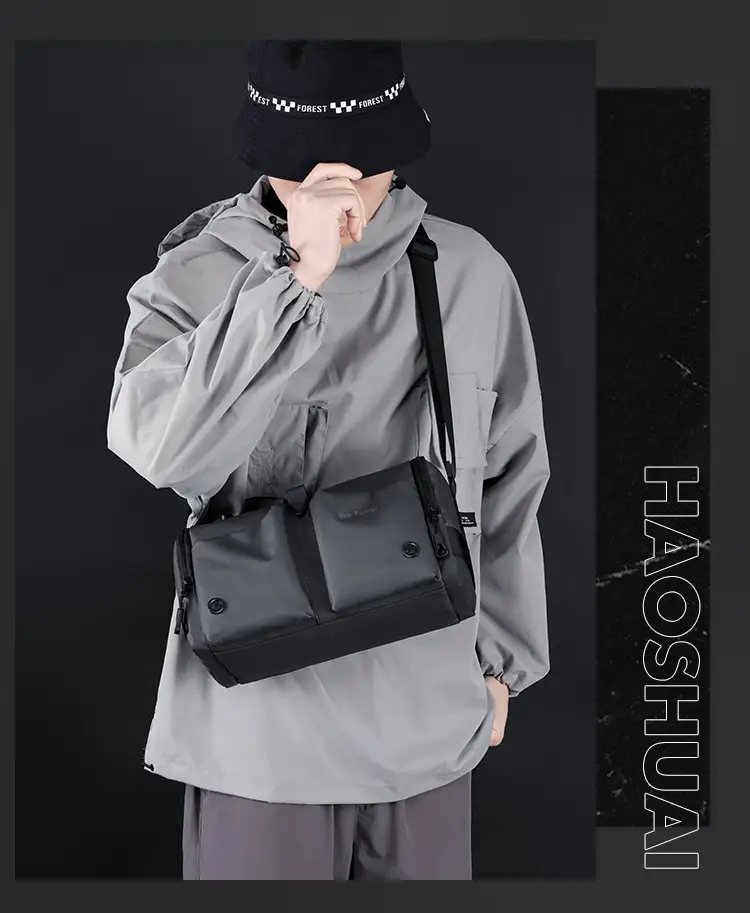 Black Men's Shoulder Messenger Bag with Long Strap — feature 15