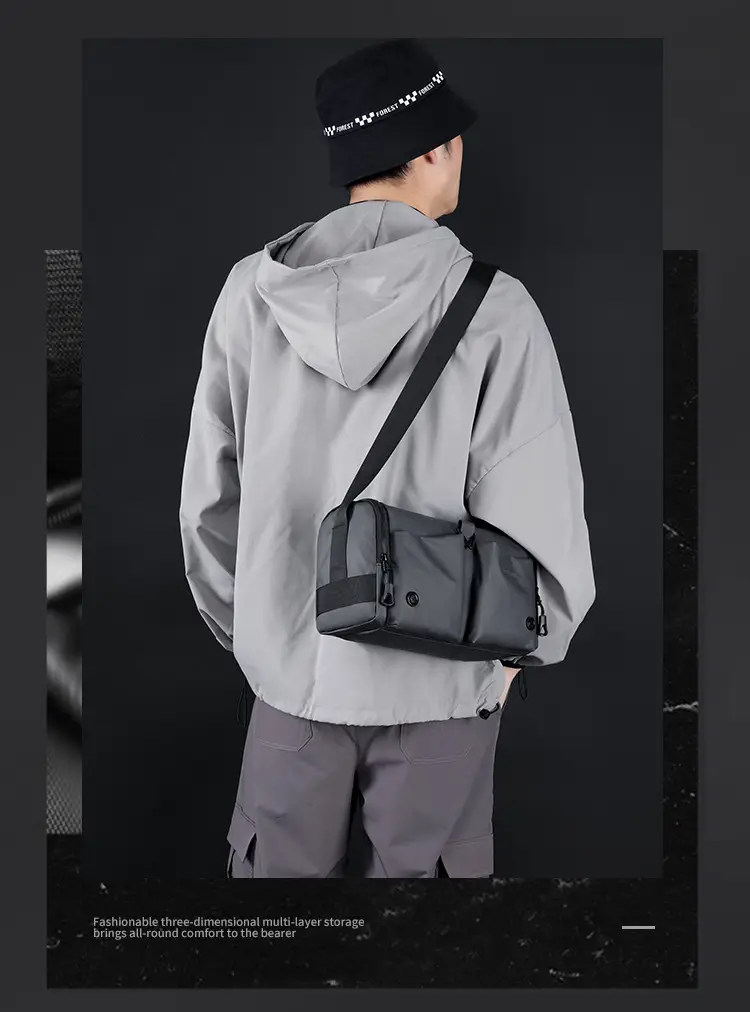 Black Men's Shoulder Messenger Bag with Long Strap — feature 16
