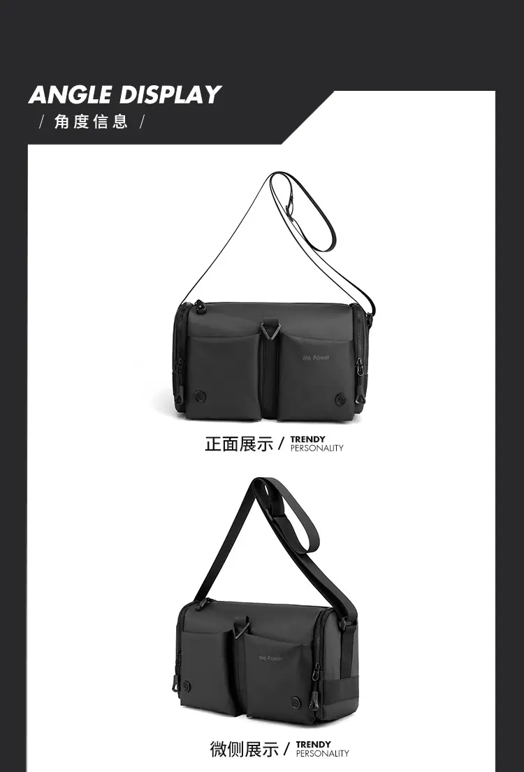 Black Men's Shoulder Messenger Bag with Long Strap — feature 18