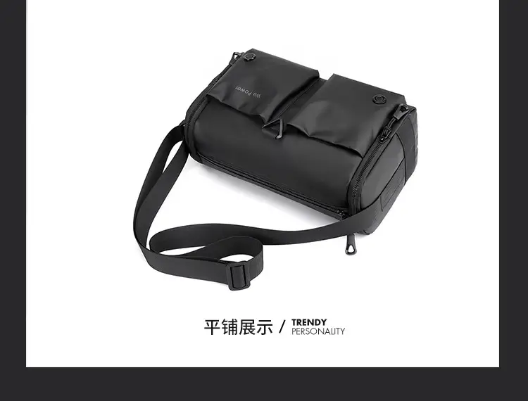 Black Men's Shoulder Messenger Bag with Long Strap — feature 20