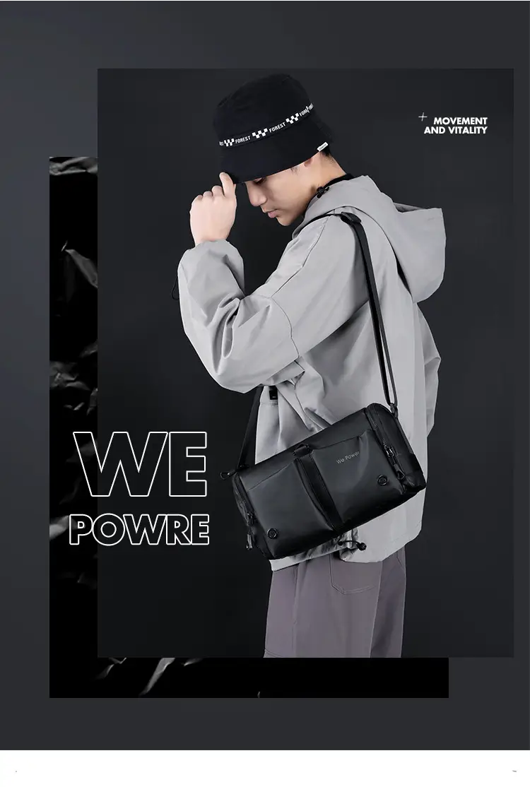 Black Men's Shoulder Messenger Bag with Long Strap — feature 3