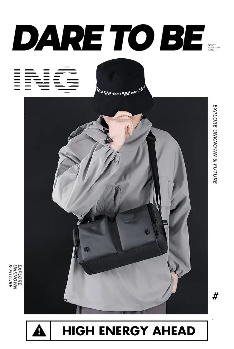 Black Men's Shoulder Messenger Bag with Long Strap — feature 5