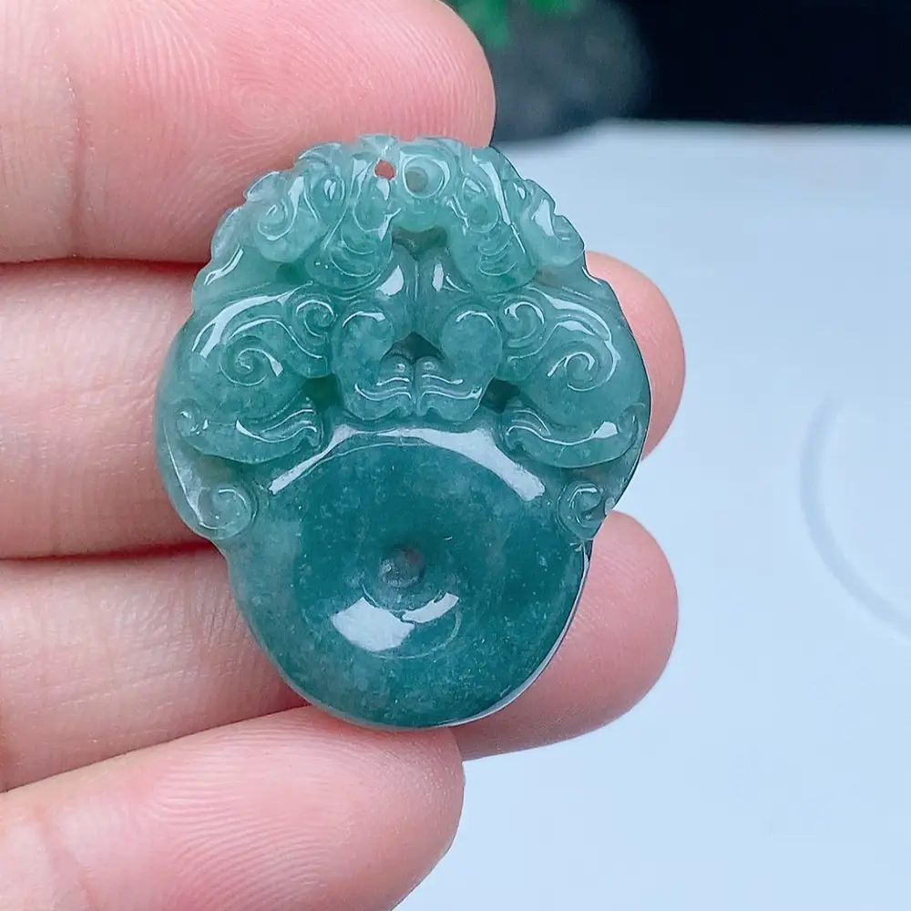 Double Pixiu Safety Pendant Jade Necklace for Wealth — feature 7