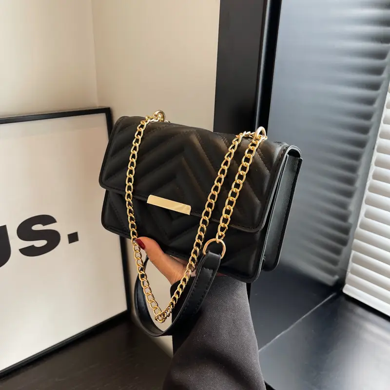 Black Quilted Chain Shoulder Bag for Women 2023 - Image 9