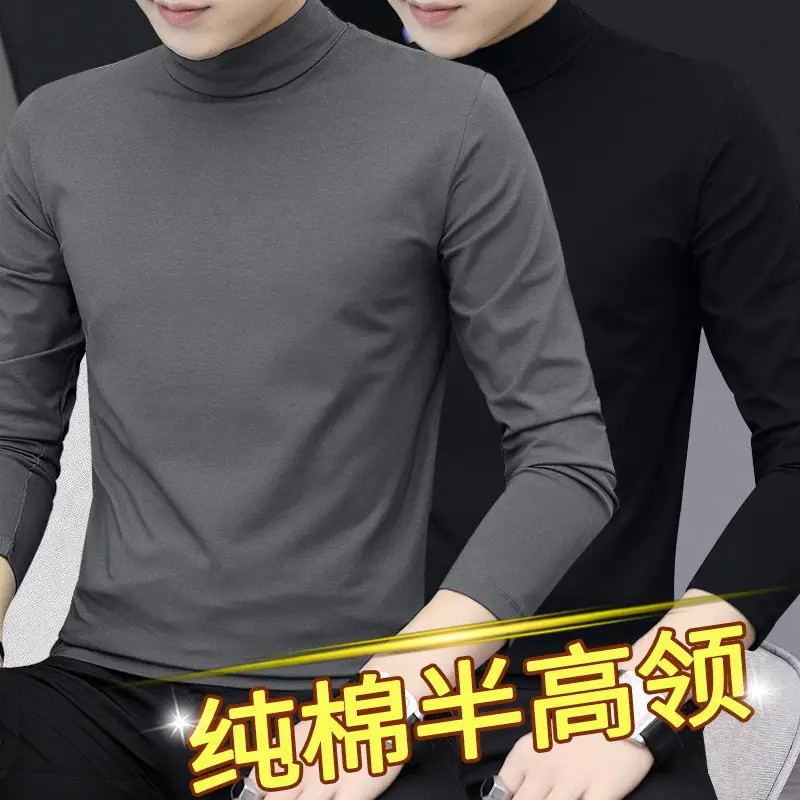 Men White Cotton Turtleneck Long Sleeve All Season - Image 7