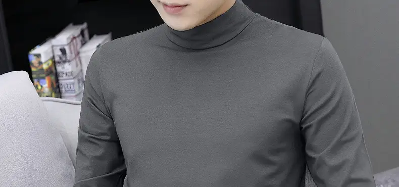 Men White Cotton Turtleneck Long Sleeve All Season — feature 1