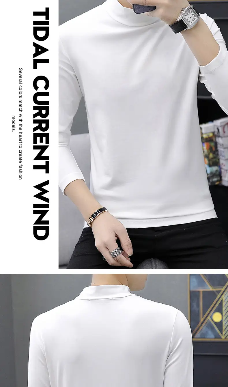 Men White Cotton Turtleneck Long Sleeve All Season — feature 10