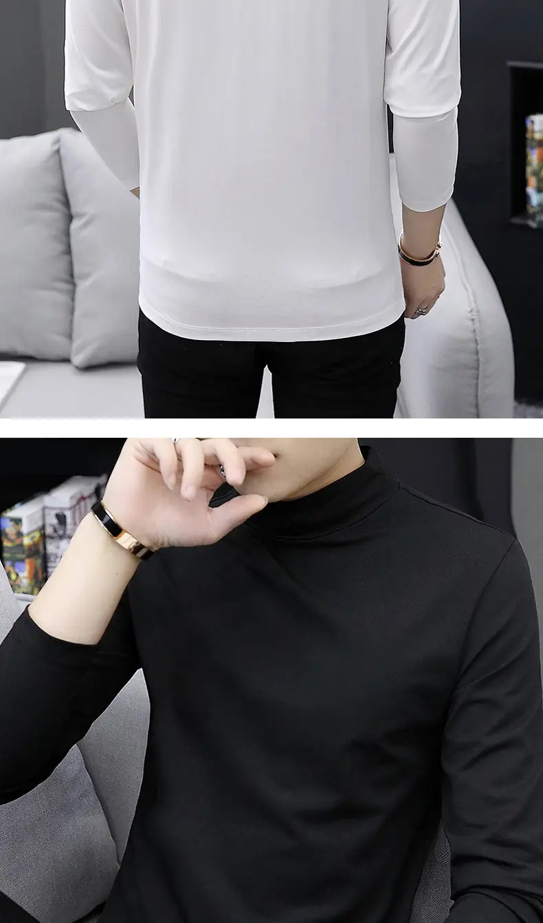 Men White Cotton Turtleneck Long Sleeve All Season — feature 11