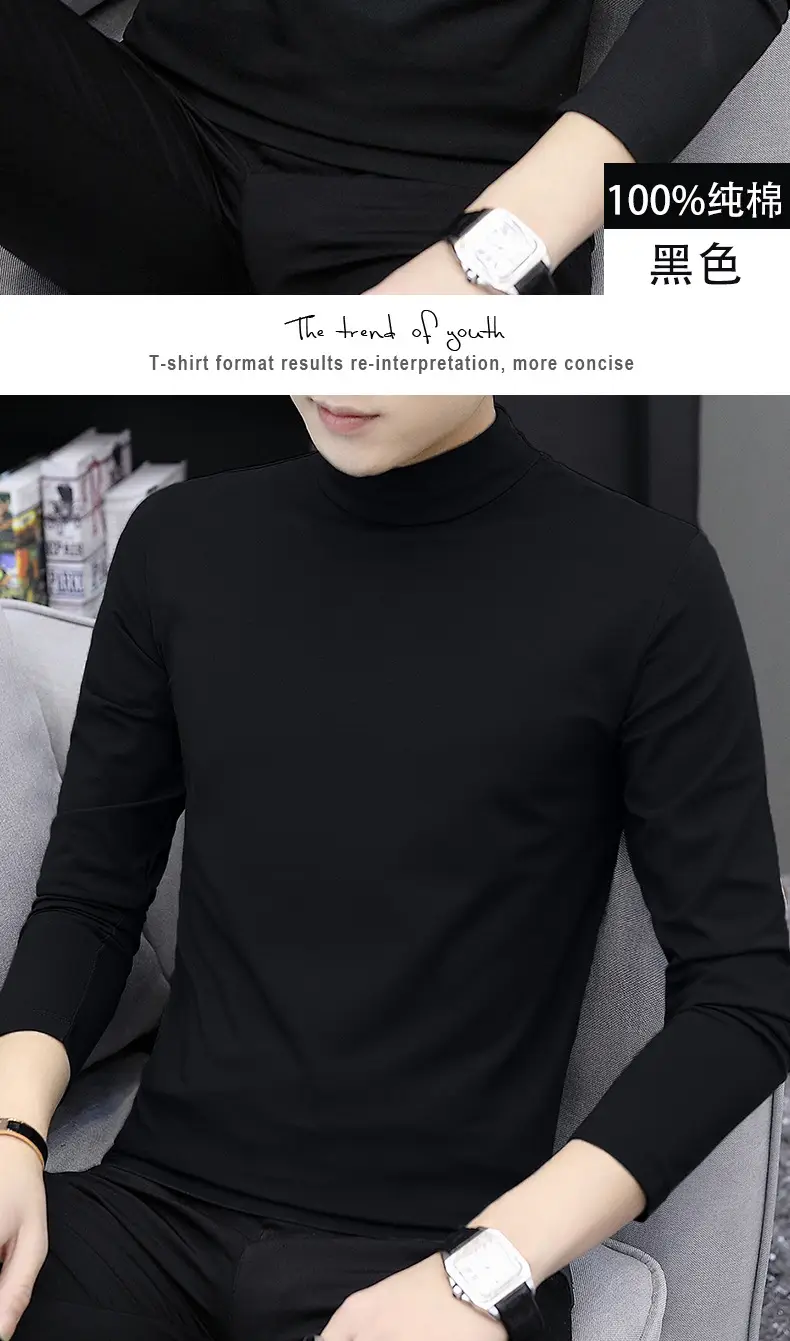 Men White Cotton Turtleneck Long Sleeve All Season — feature 12