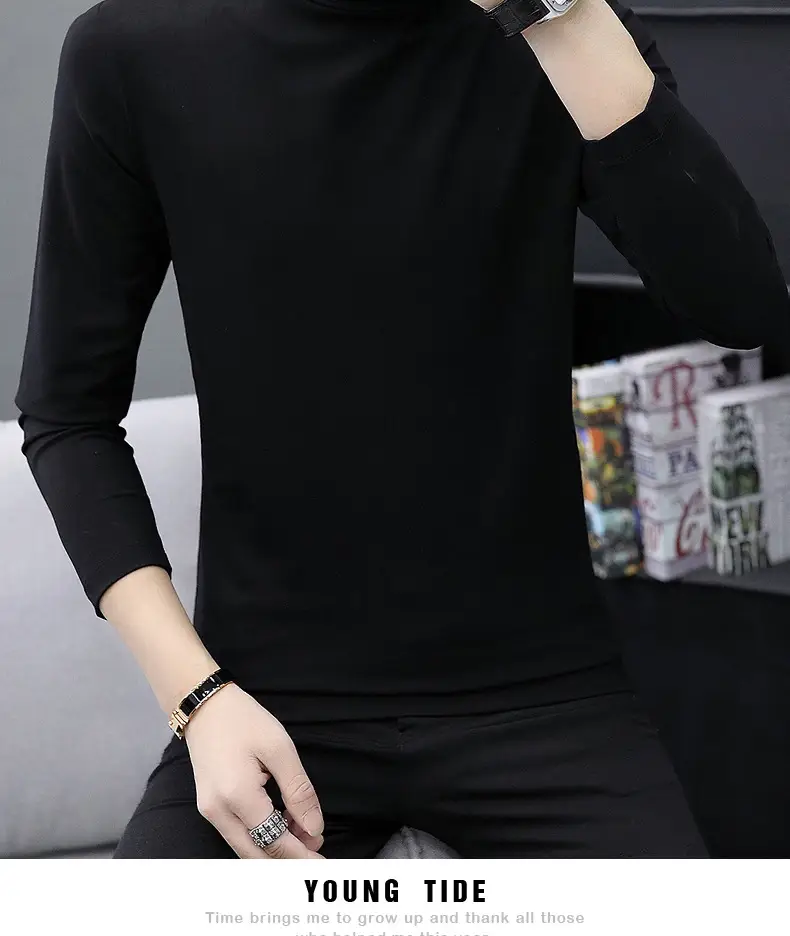 Men White Cotton Turtleneck Long Sleeve All Season — feature 14