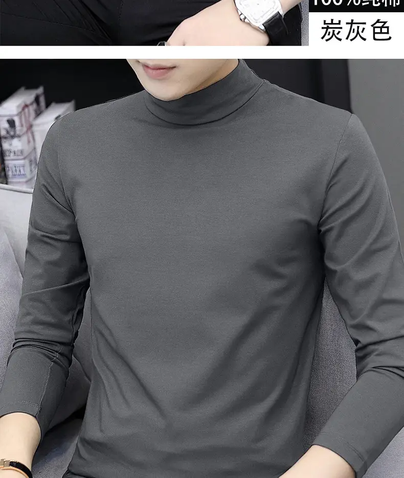 Men White Cotton Turtleneck Long Sleeve All Season — feature 16