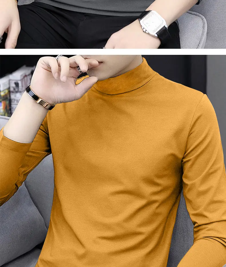 Men White Cotton Turtleneck Long Sleeve All Season — feature 17