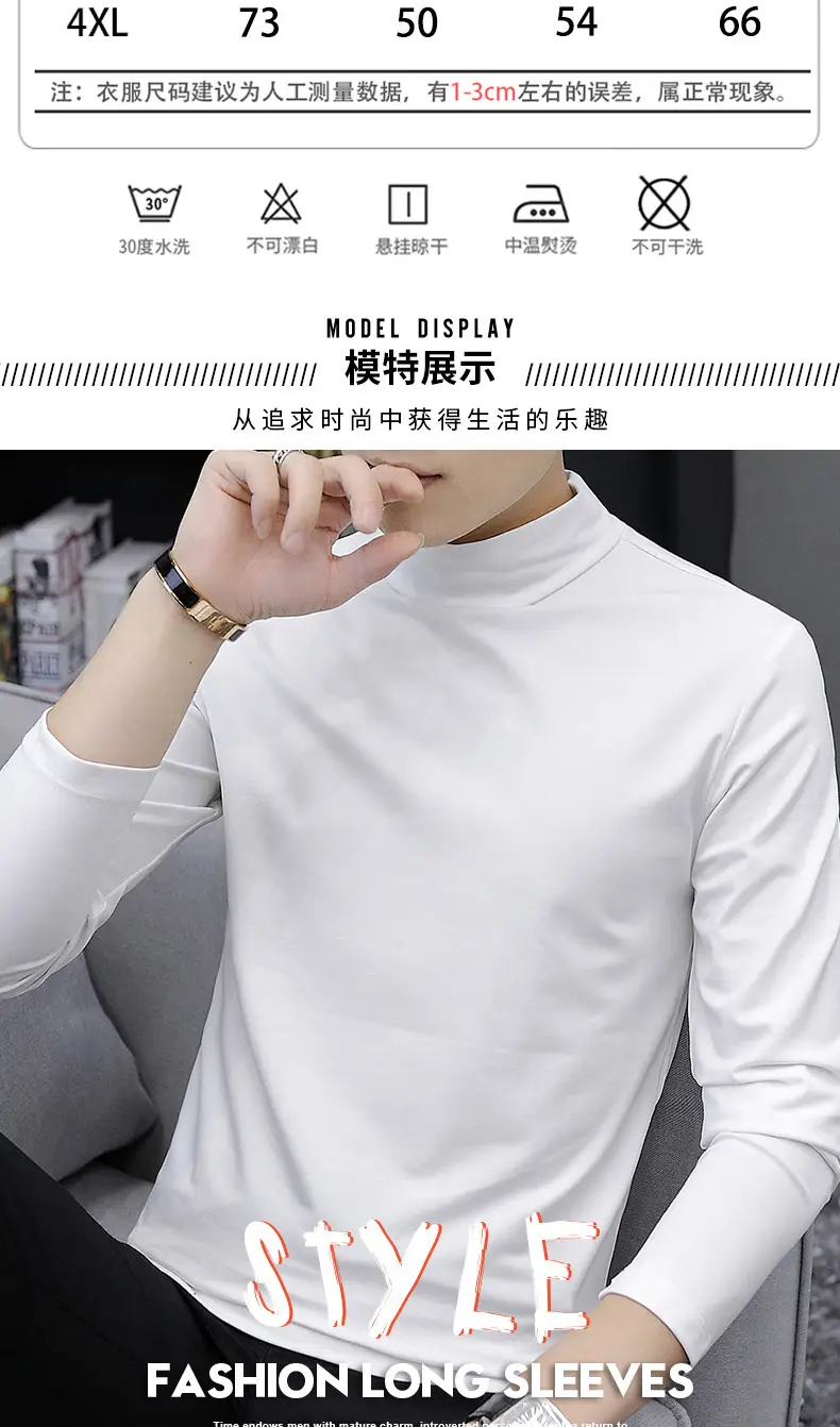 Men White Cotton Turtleneck Long Sleeve All Season — feature 8