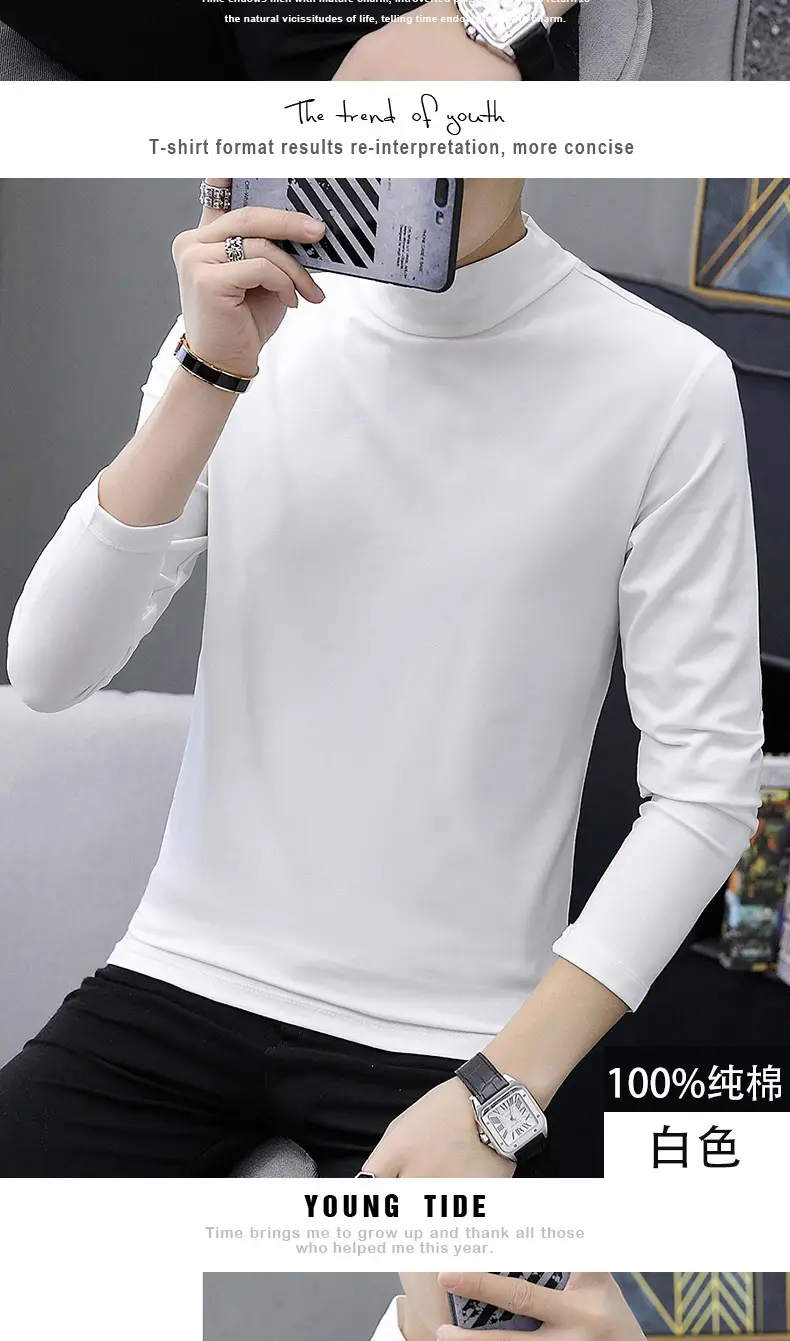 Men White Cotton Turtleneck Long Sleeve All Season — feature 9