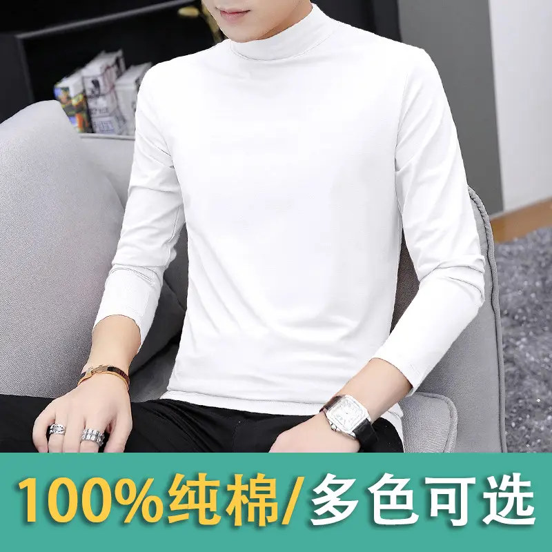 Men White Cotton Turtleneck Long Sleeve All Season - Image 2