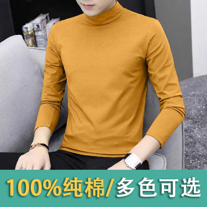 Men White Cotton Turtleneck Long Sleeve All Season - Image 5