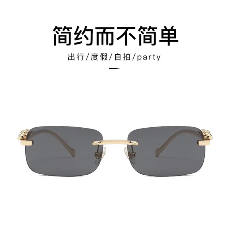 Square Cheatin' Gold Metal Leopard Head Sunglasses - Image 13