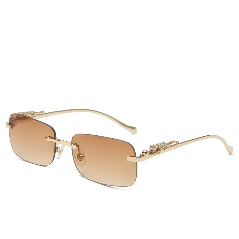 Square Cheatin' Gold Metal Leopard Head Sunglasses - Image 5