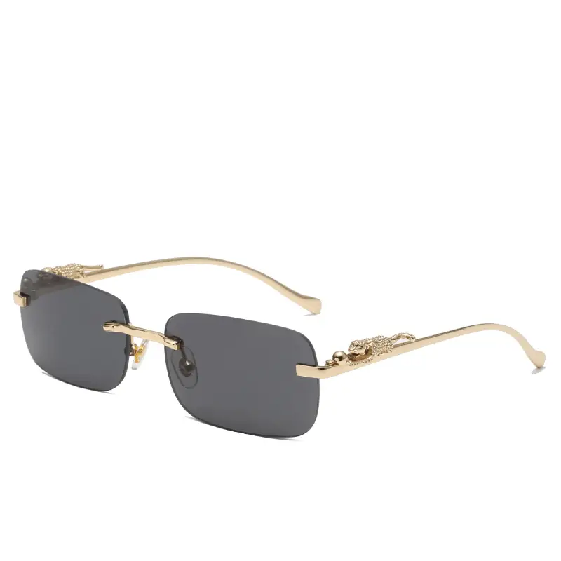 Square Cheatin' Gold Metal Leopard Head Sunglasses - Image 3