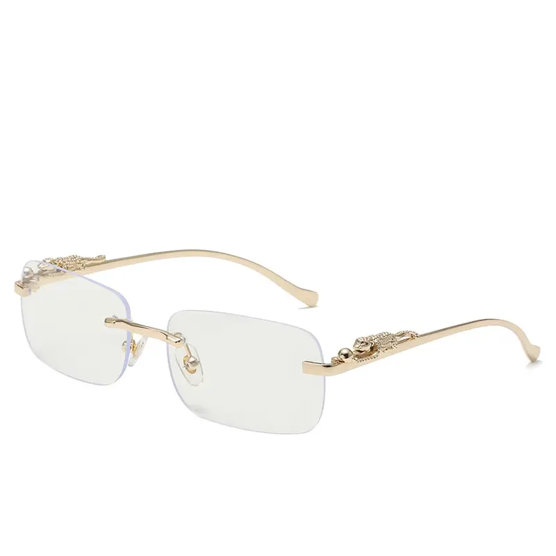 Square Cheatin' Gold Metal Leopard Head Sunglasses - Image 4