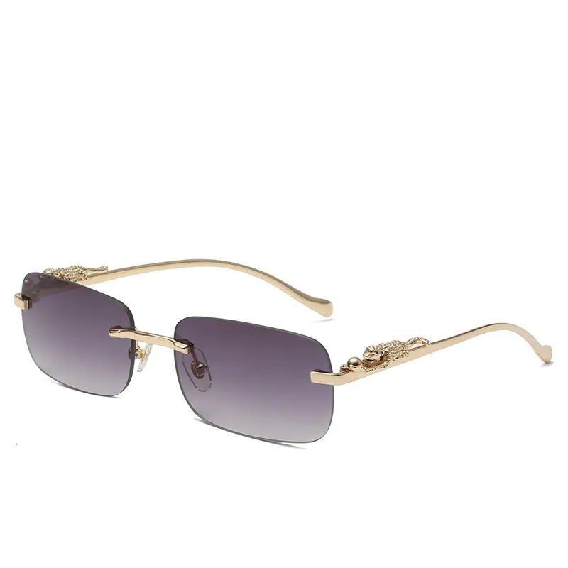 Square Cheatin' Gold Metal Leopard Head Sunglasses - Image 6