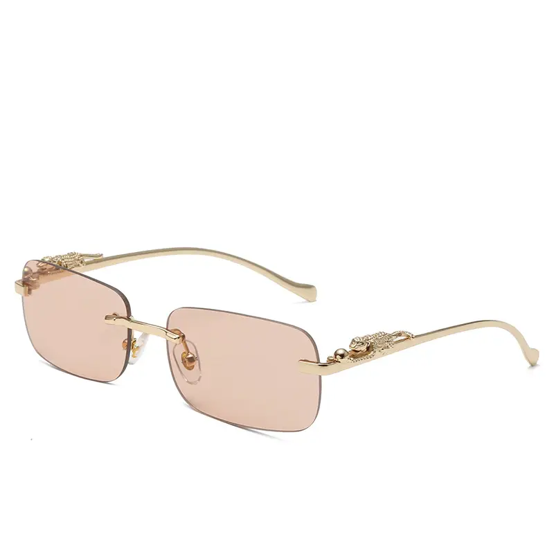 Square Cheatin' Gold Metal Leopard Head Sunglasses - Image 7