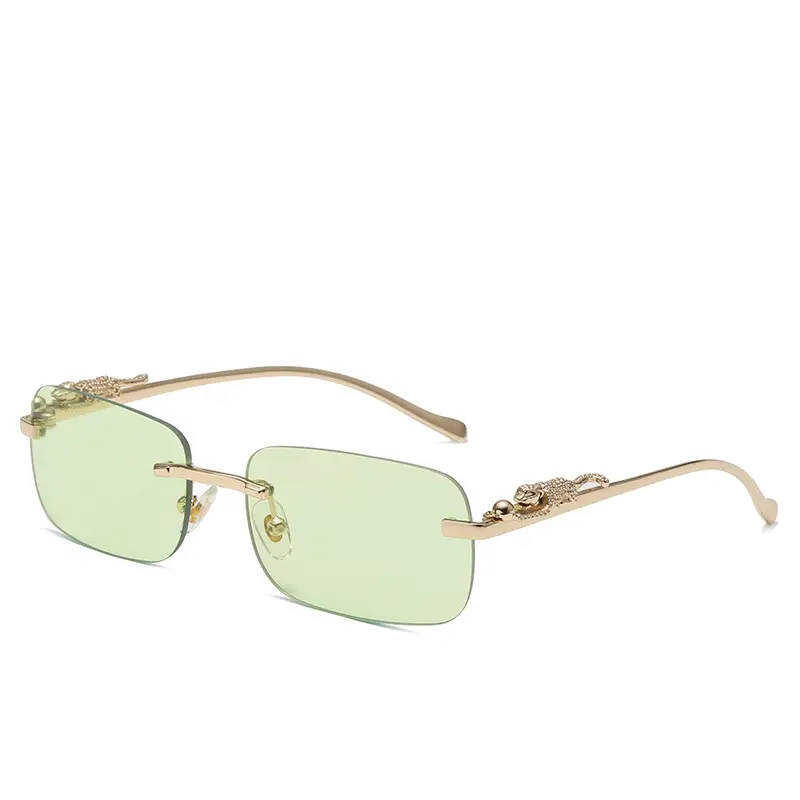 Square Cheatin' Gold Metal Leopard Head Sunglasses - Image 8