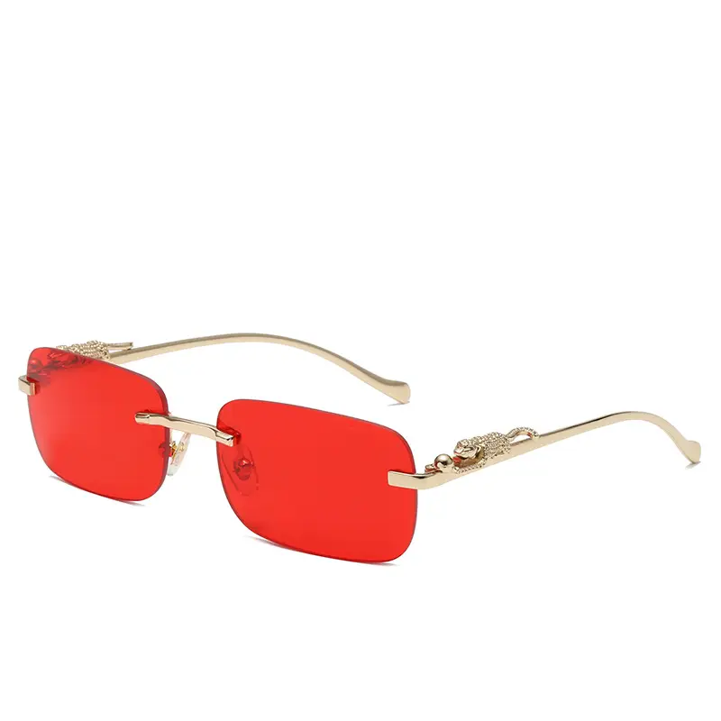 Square Cheatin' Gold Metal Leopard Head Sunglasses - Image 9