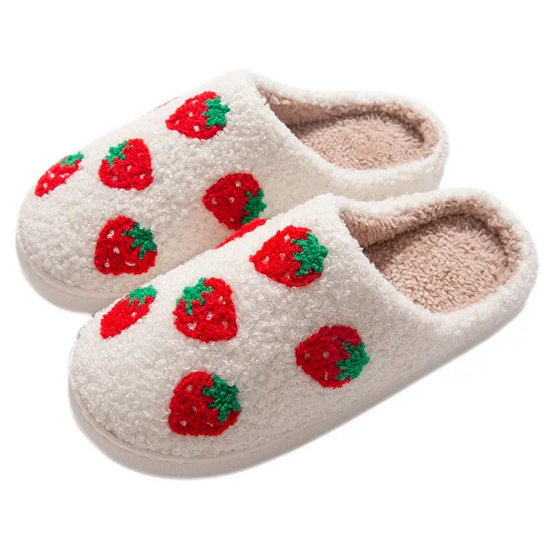 Cross-Border Exclusive Supply of Autumn and Winter Strawberry Cotton Slippers for Girls, Cartoon Cute and Fun, Indoor Warmth