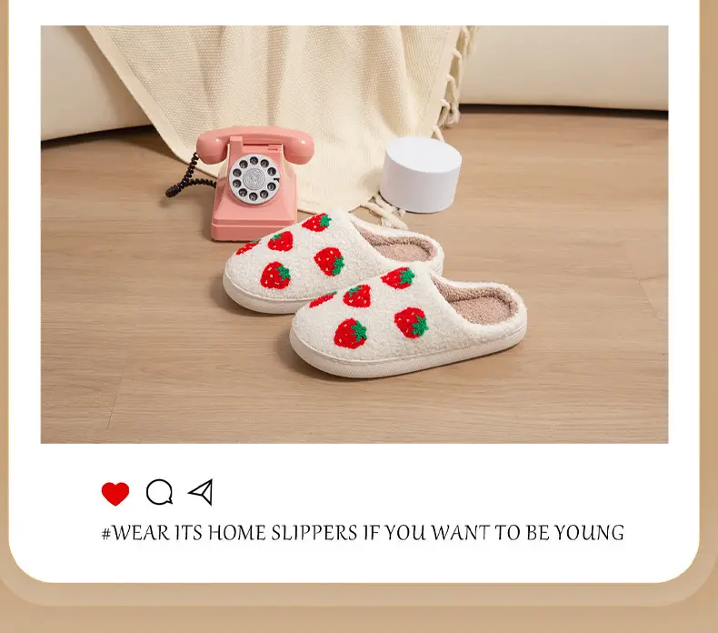 Cross-Border Exclusive Supply of Autumn and Winter Strawberry Cotton Slippers for Girls, Cartoon Cute and Fun, Indoor Warmth — feature 2