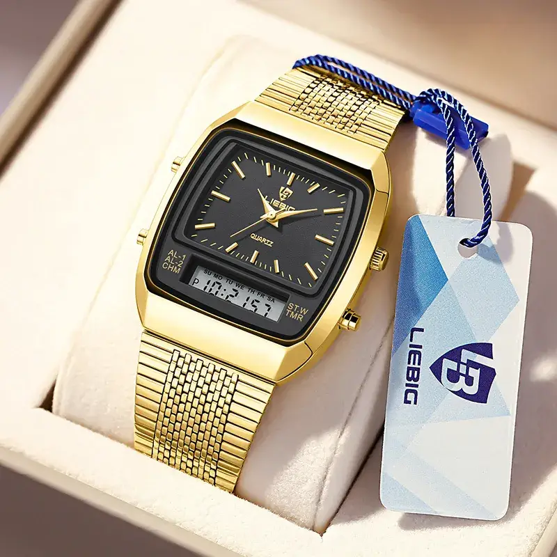 Men's Gold Digital Watch with Dual Display & Quartz Movement - Image 6