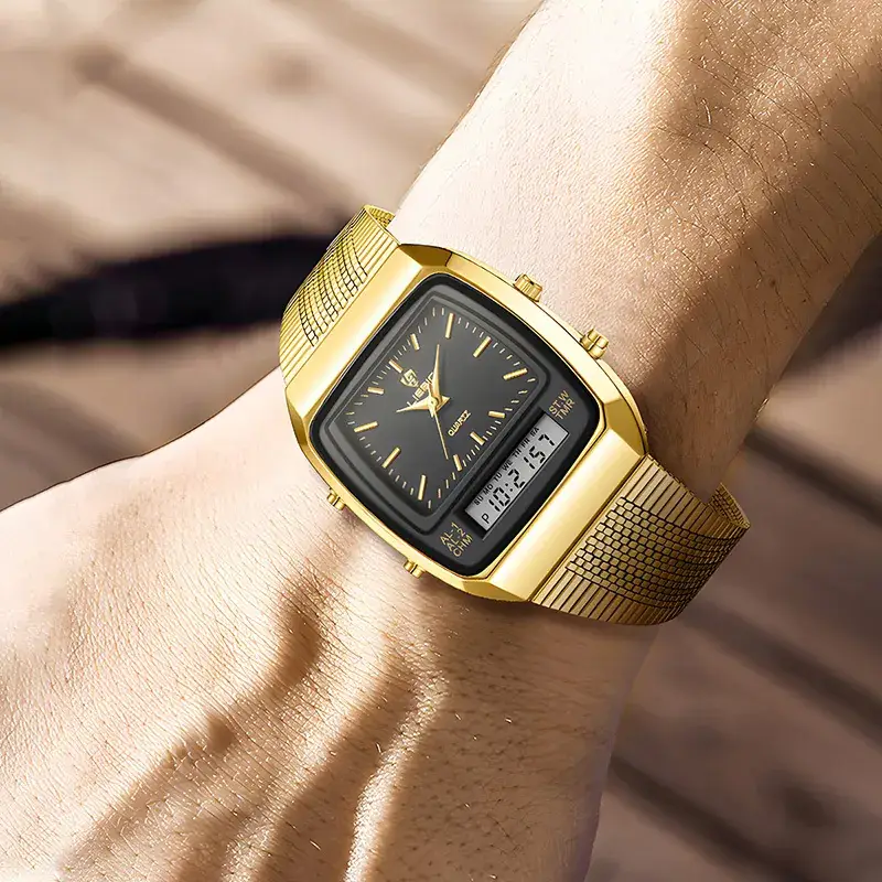 Men's Gold Digital Watch with Dual Display & Quartz Movement - Image 7