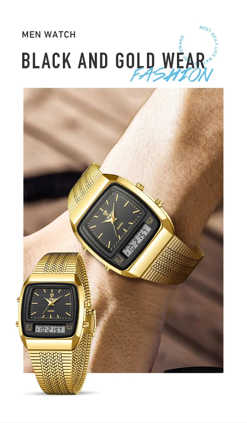 Men's Gold Digital Watch with Dual Display & Quartz Movement — feature 10