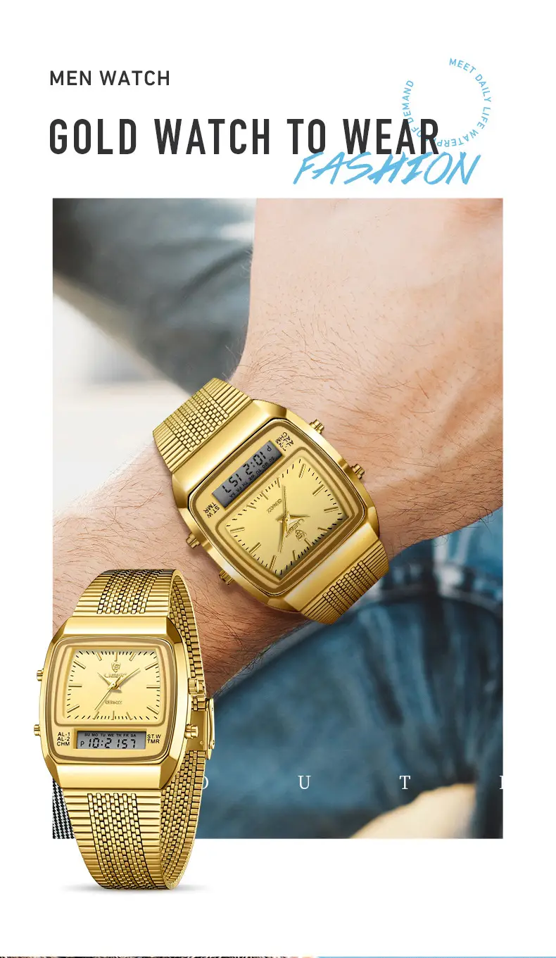 Men's Gold Digital Watch with Dual Display & Quartz Movement — feature 12