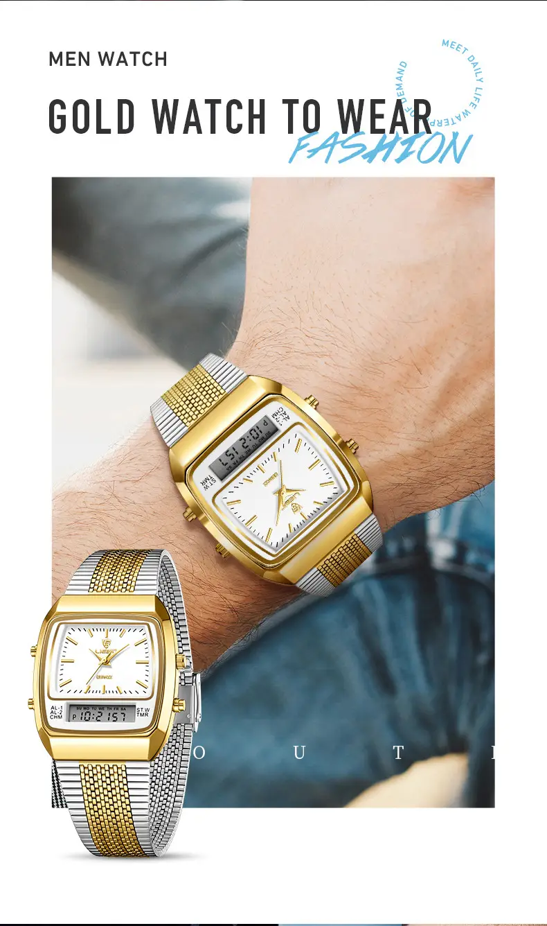 Men's Gold Digital Watch with Dual Display & Quartz Movement — feature 14